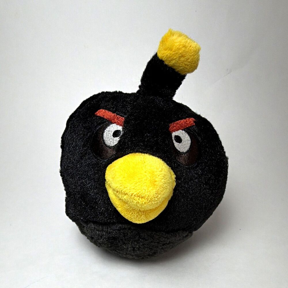 Angry Birds Bomb Bird Black Plush Stuffed Animal Toy Washable 6 Inches